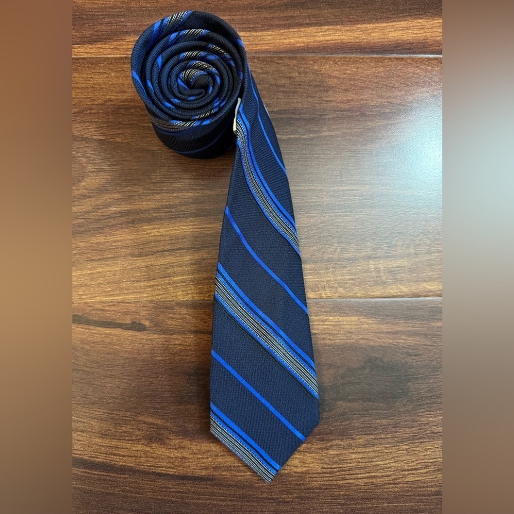 CALVIN KLEIN Blue and Black Striped Tie